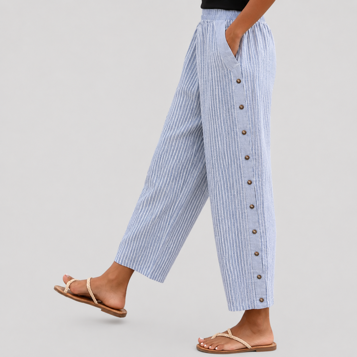 Linaya - Pantalon Rayé Boutonné