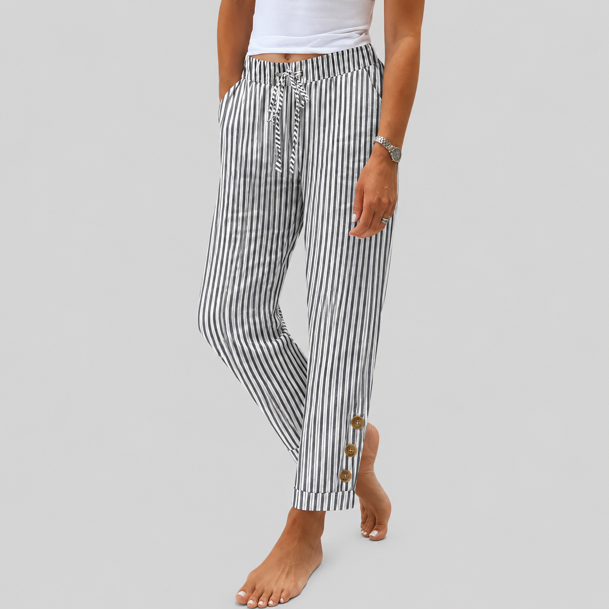 Raquelle - Pantalon rayé décontracté