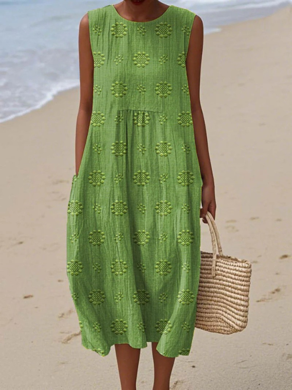 Maya | Robe longue sans manches avec broderie florale ton sur ton