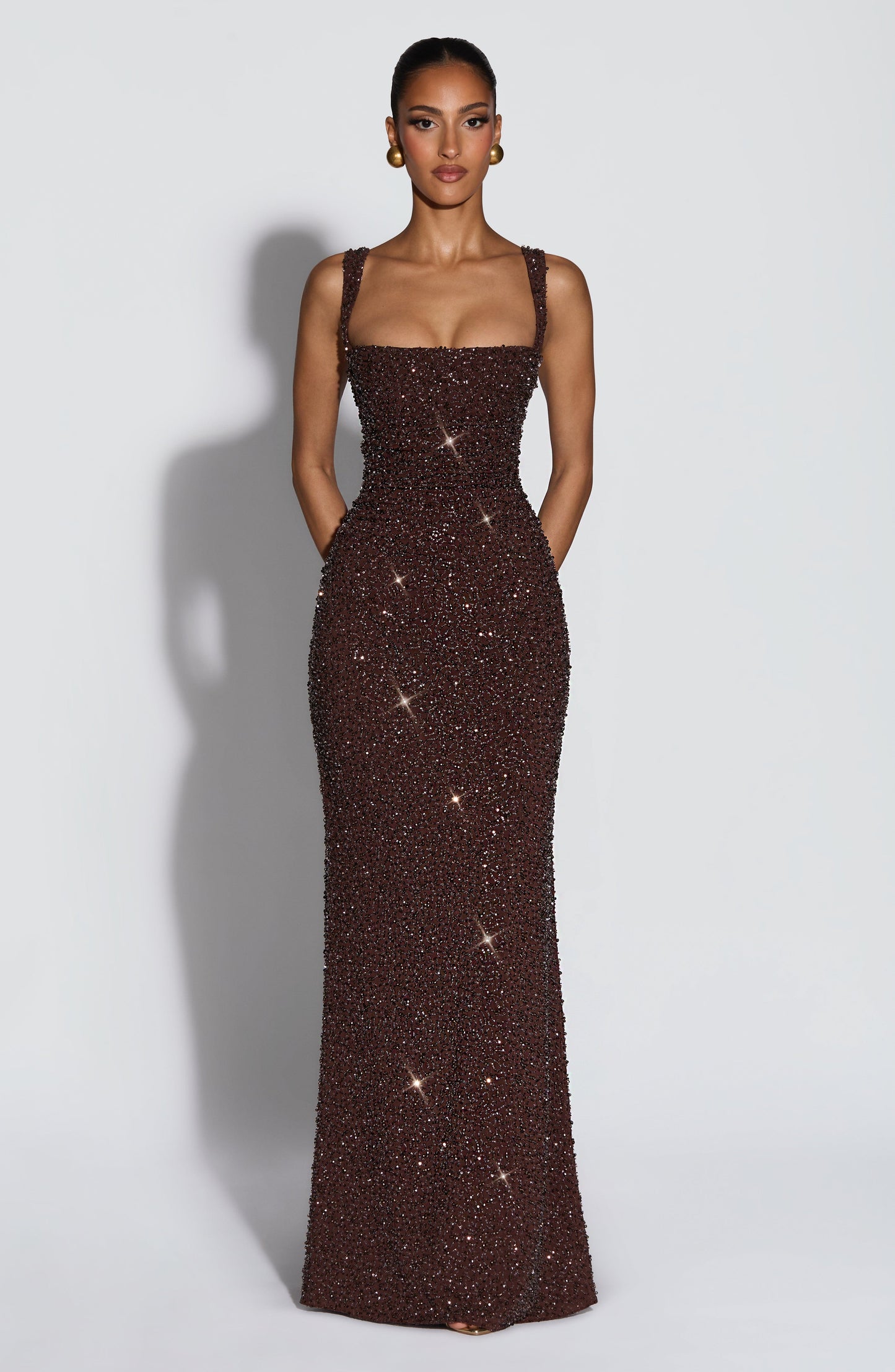 Carmina | Robe longue prune brillante
