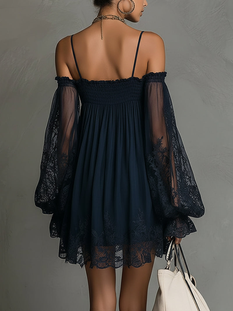 Noelia | Robe courte en mousseline bleu marine