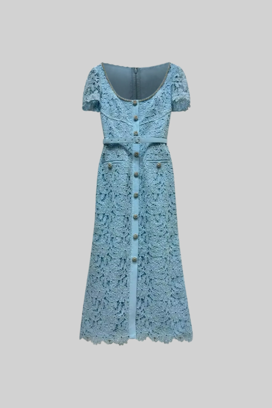 Azucena | Robe midi en dentelle bleu ciel