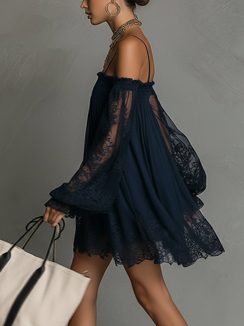 Noelia | Robe courte en mousseline bleu marine