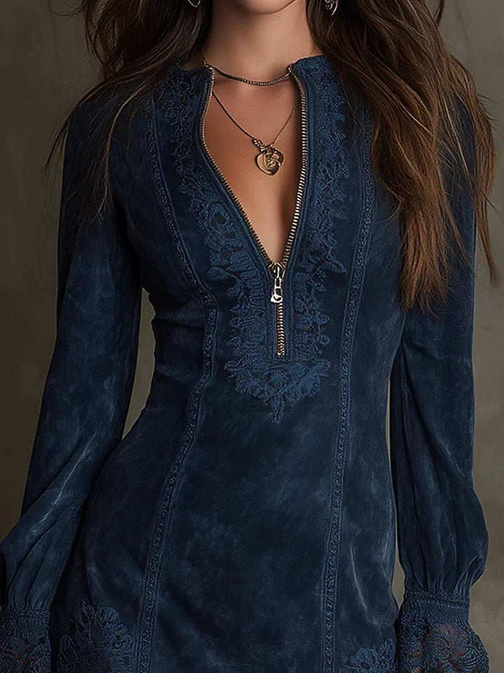 Brisa - Robe courte en suédine à dentelle