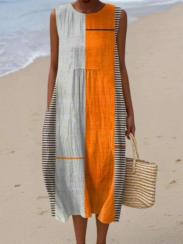 Madison | Robe longue évasée sans manches à blocs de couleur