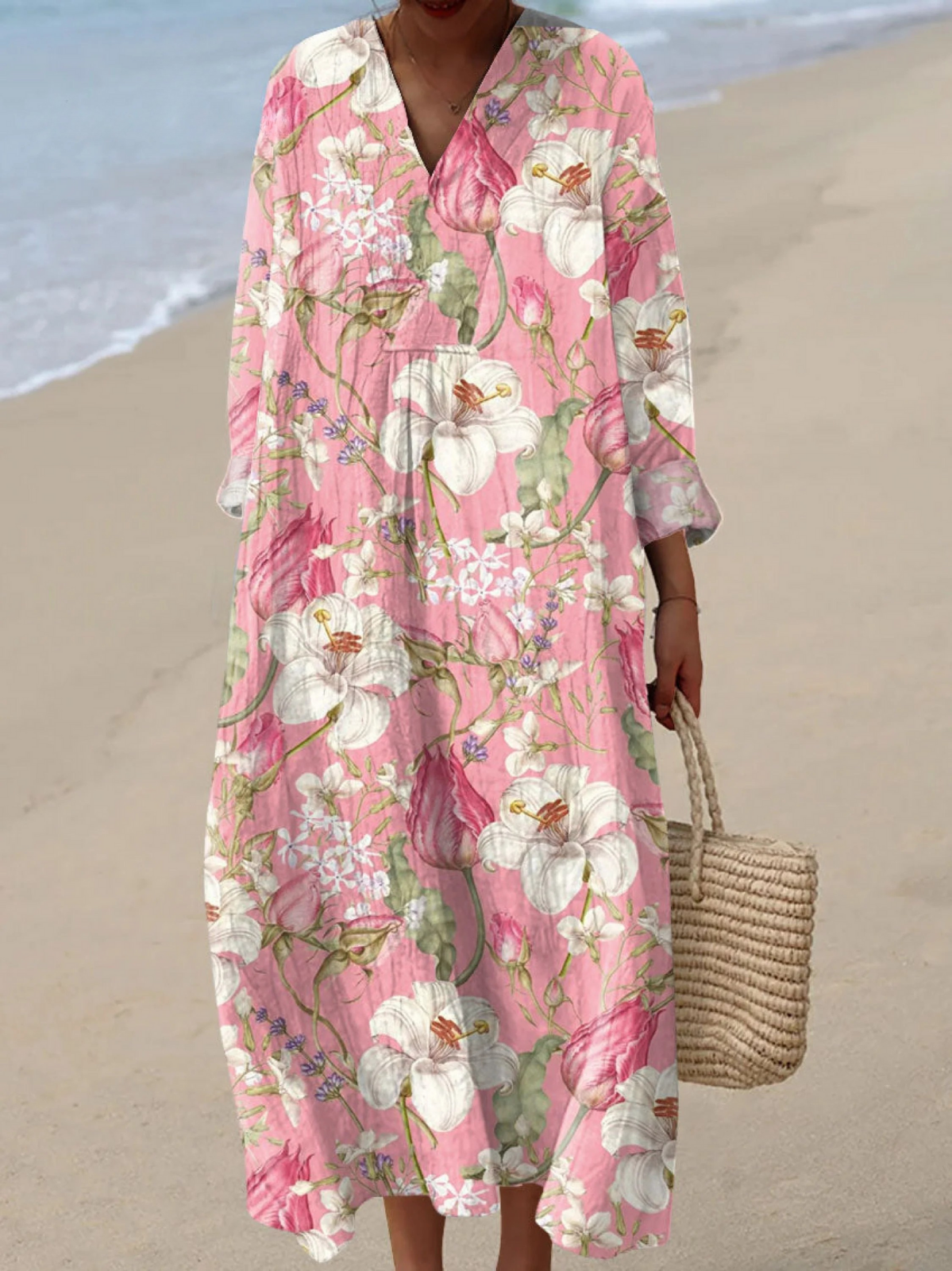 Naomi | Robe Longue Bohème Rose Chewing-gum