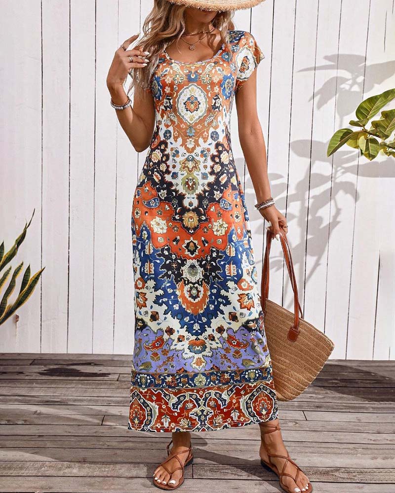 Robe longue d'été imprimée à fentes