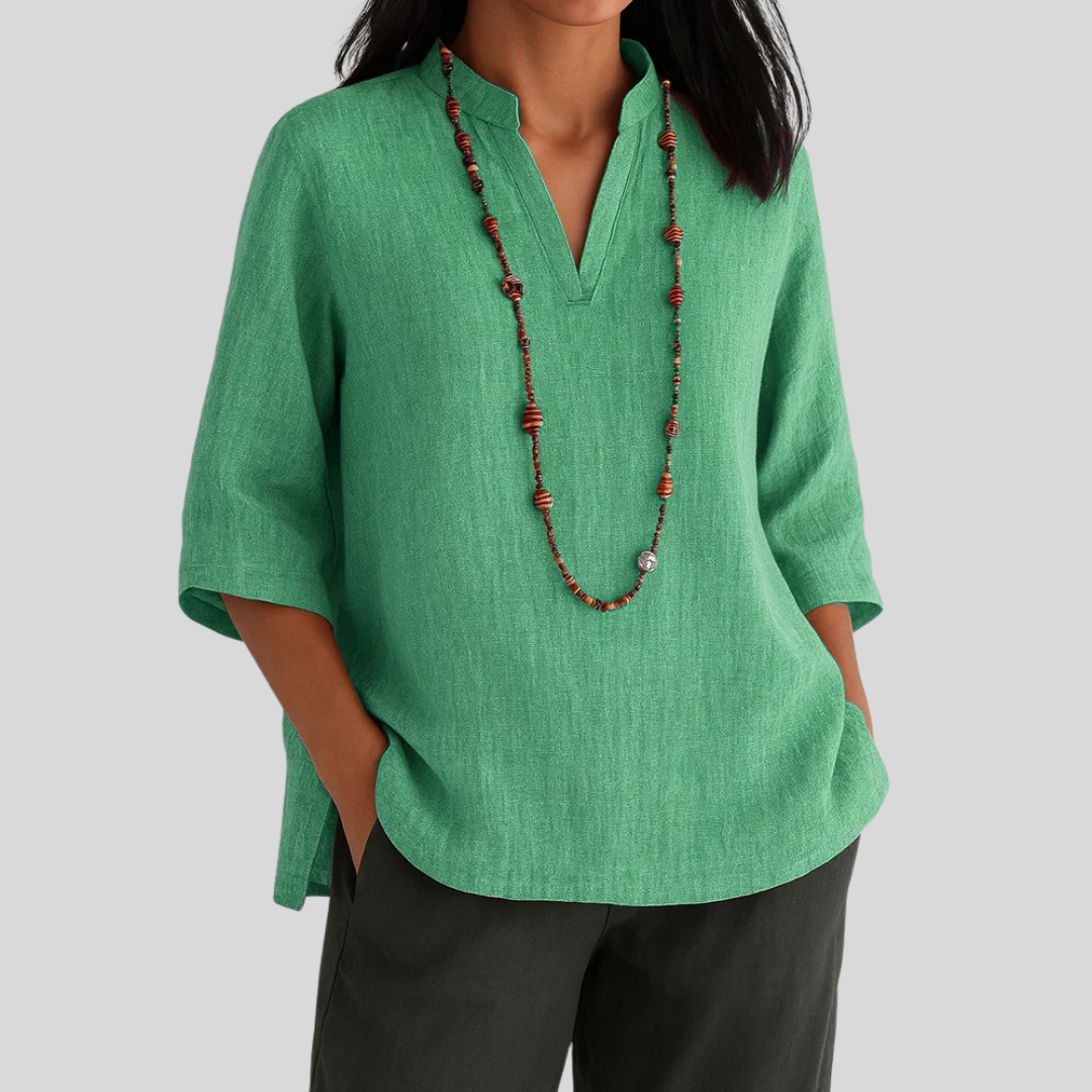 Blouse en lin pour femme à col en V décontracté