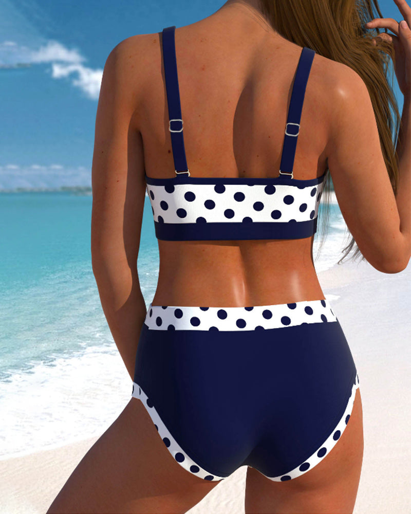 Starfish Glow | Bikini taille haute rayé avec patchwork