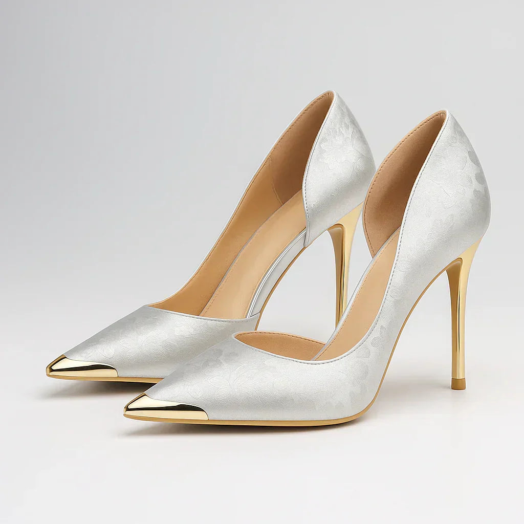 Vert Éclat™ – Talons en Satin à Bout Doré