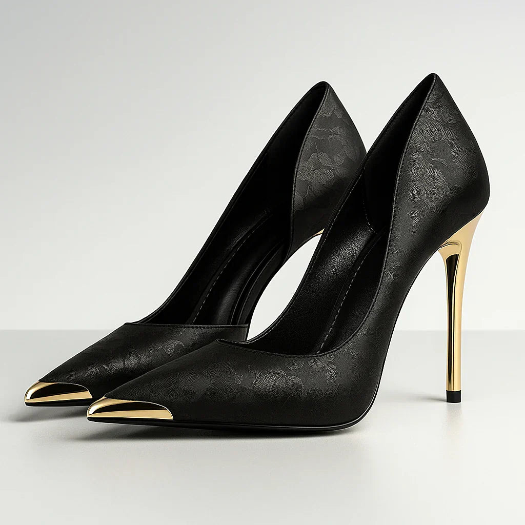 Vert Éclat™ – Talons en Satin à Bout Doré