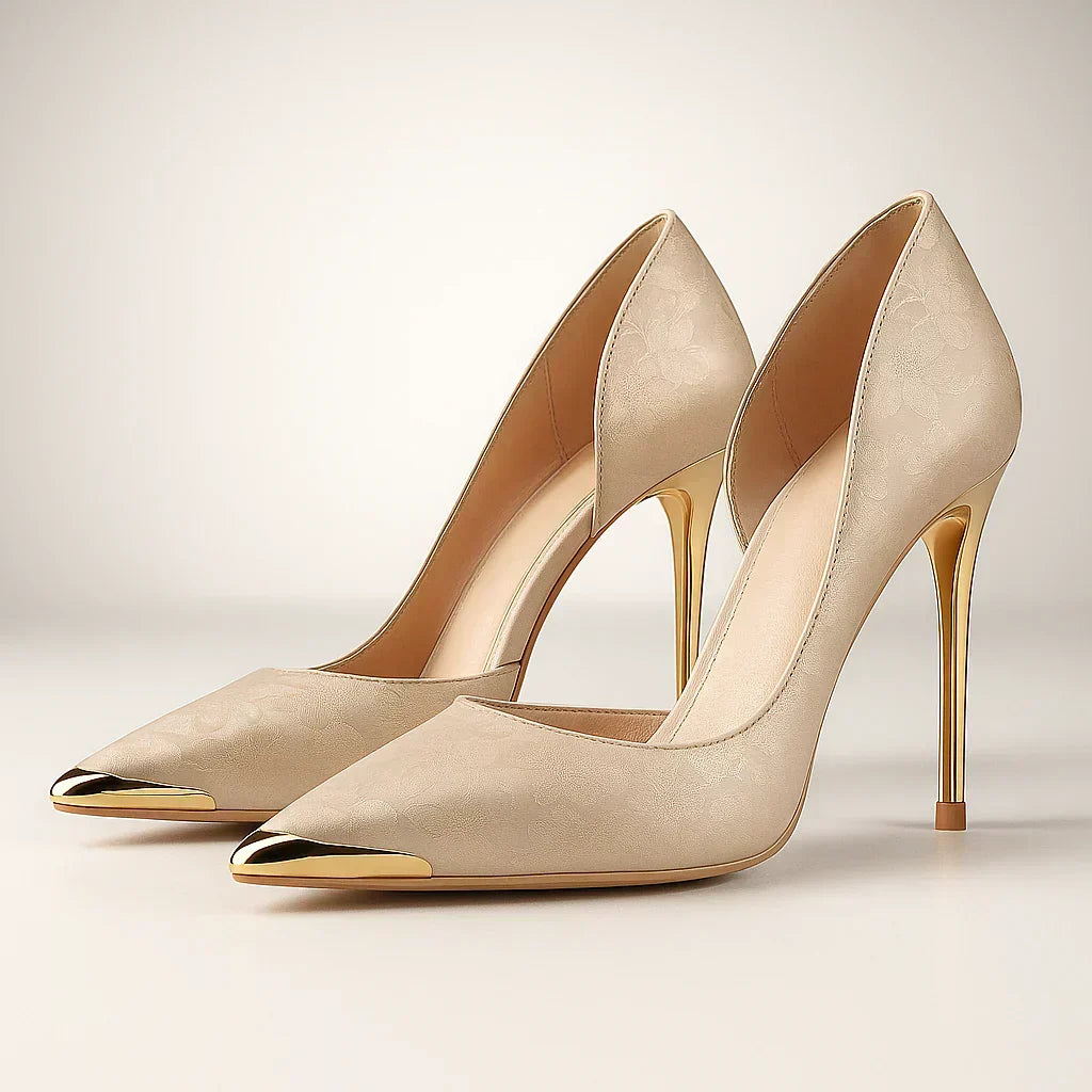 Vert Éclat™ – Talons en Satin à Bout Doré