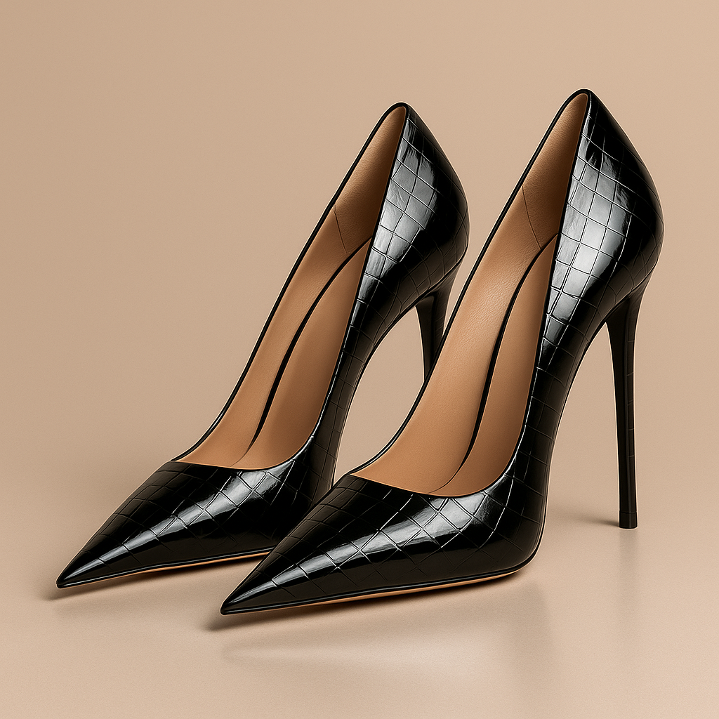 Noir Éclat™ – Talons Sculptés Crocodile