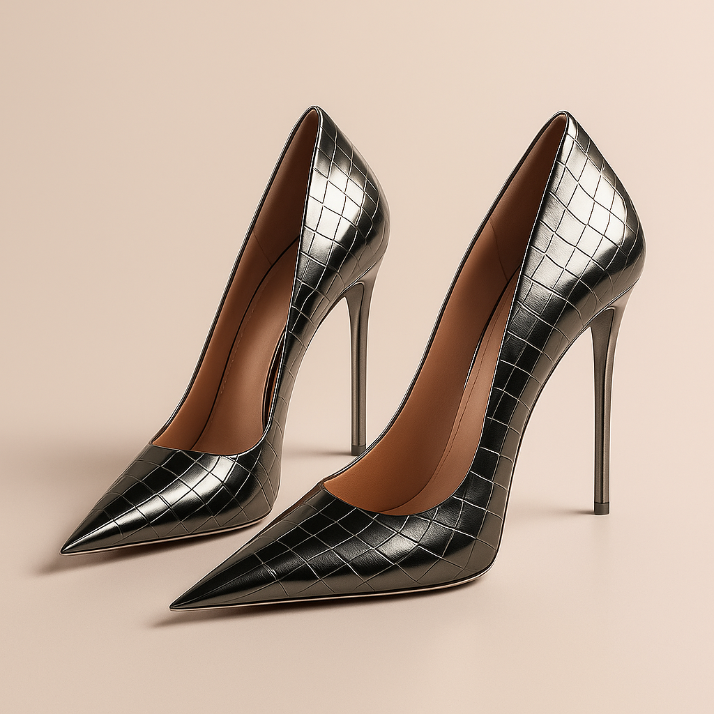 Noir Éclat™ – Talons Sculptés Crocodile