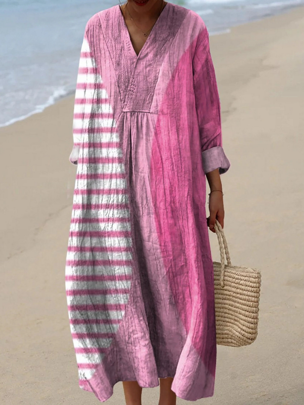 Marisol | Robe longue bohème color-block fuchsia