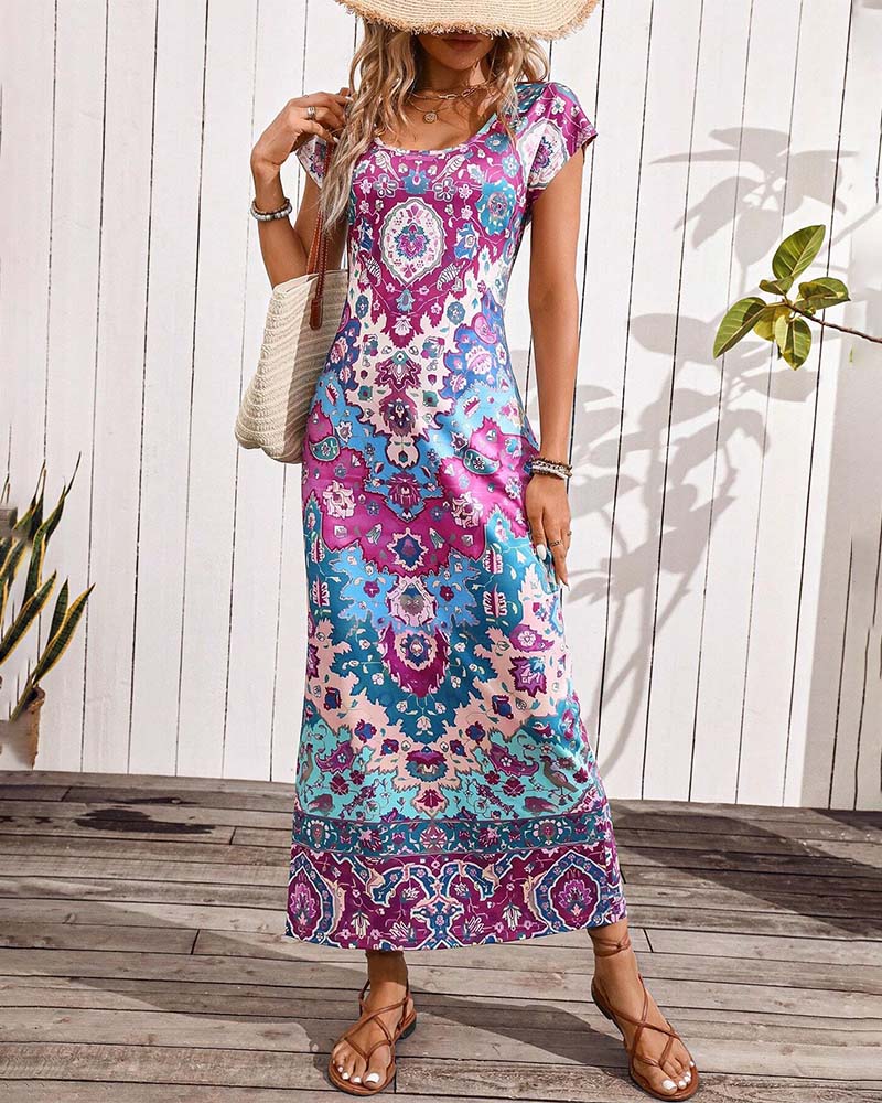 Robe longue d'été imprimée à fentes