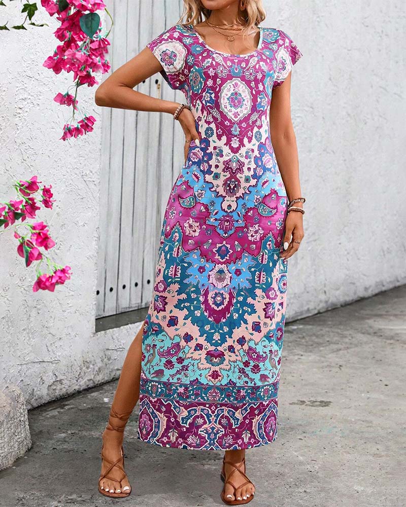 Robe longue d'été imprimée à fentes