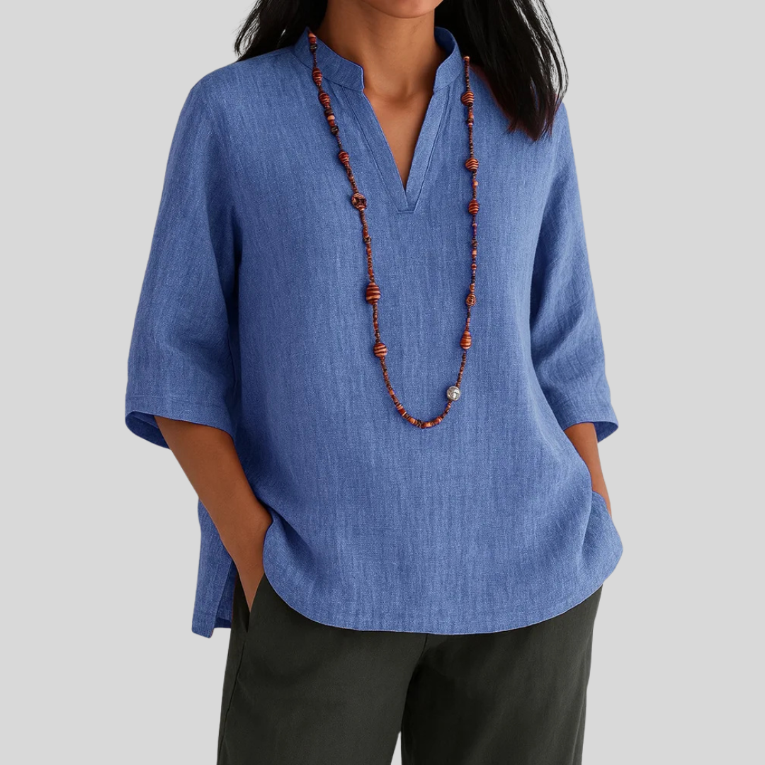 Blouse en lin pour femme à col en V décontracté