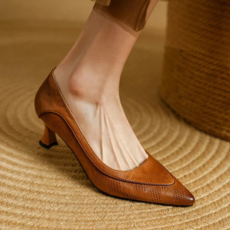 Chaussures à Talon Haut en Cuir Véritable Belle
