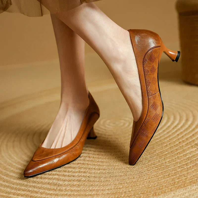 Chaussures à Talon Haut en Cuir Véritable Belle