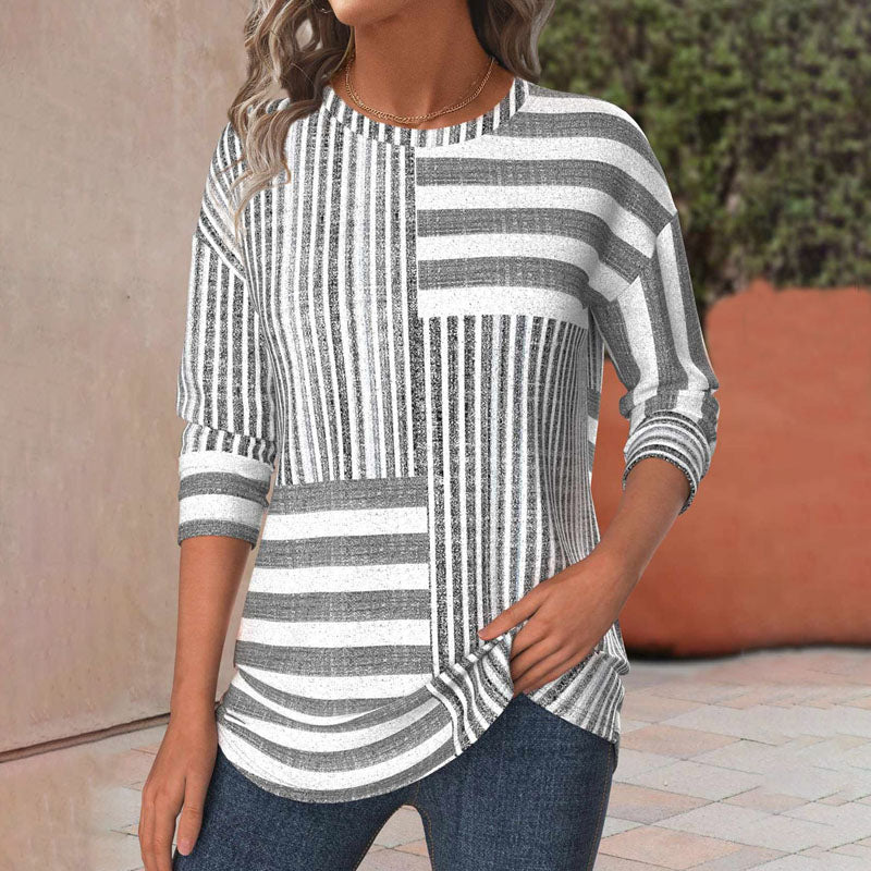 Chemisier Patchwork Rayé Décontracté pour Femme