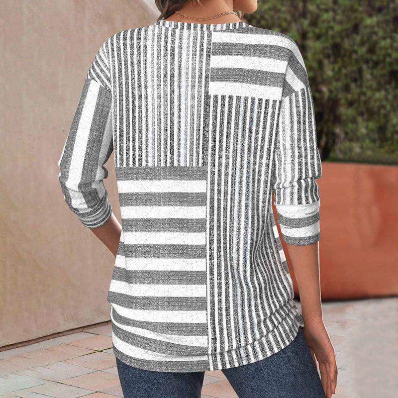 Chemisier Patchwork Rayé Décontracté pour Femme
