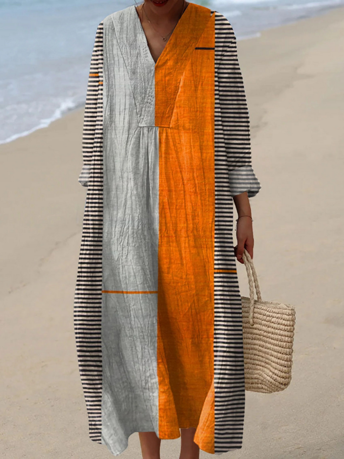 Imani | Robe longue bohème avec blocs de couleurs centraux