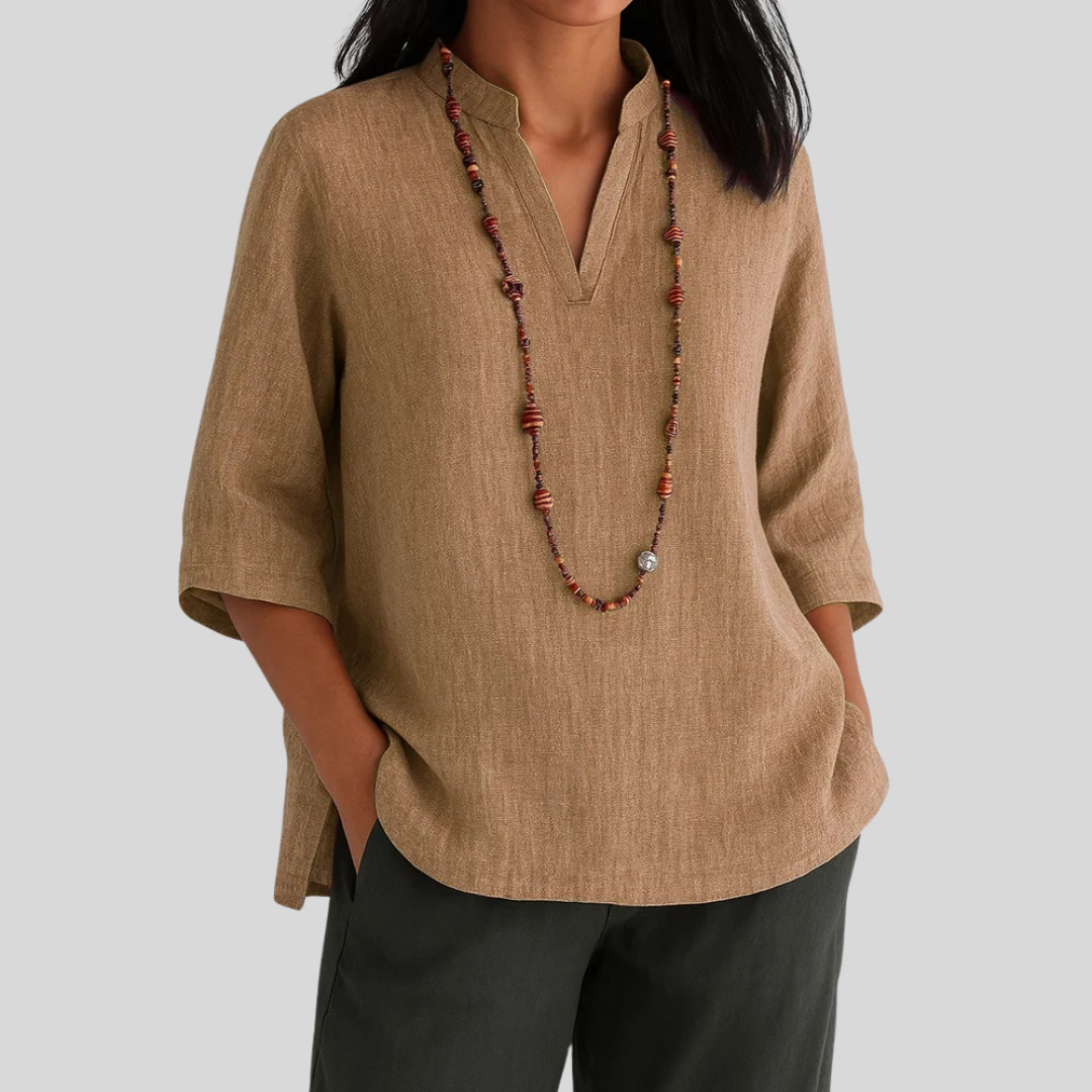 Blouse en lin pour femme à col en V décontracté