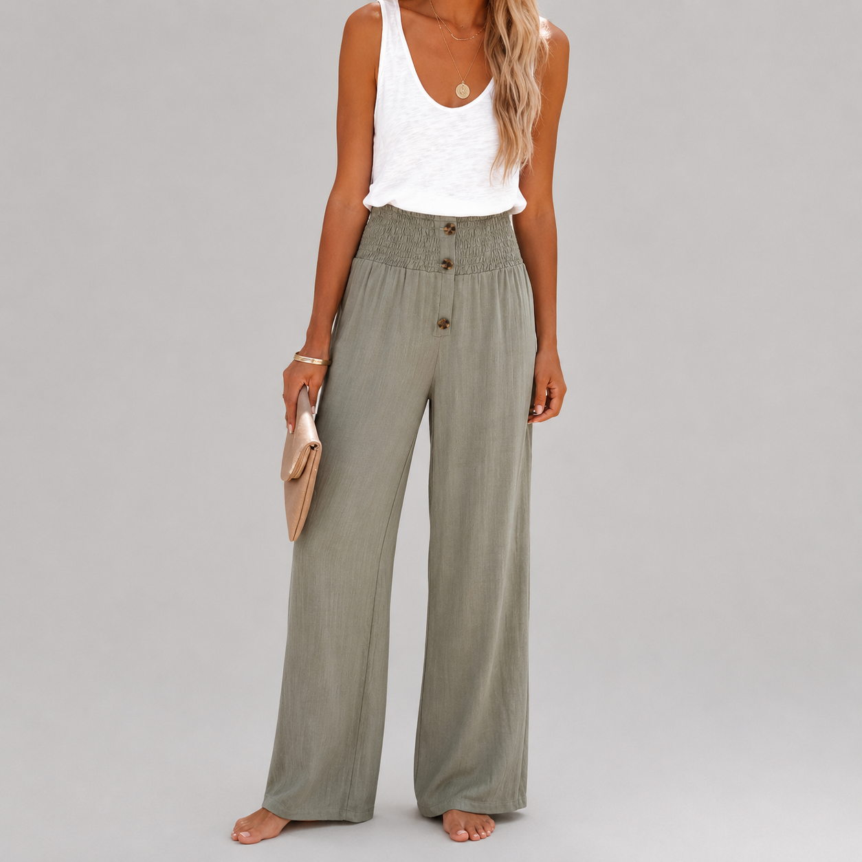 Riana - Pantalon décontracté taille haute