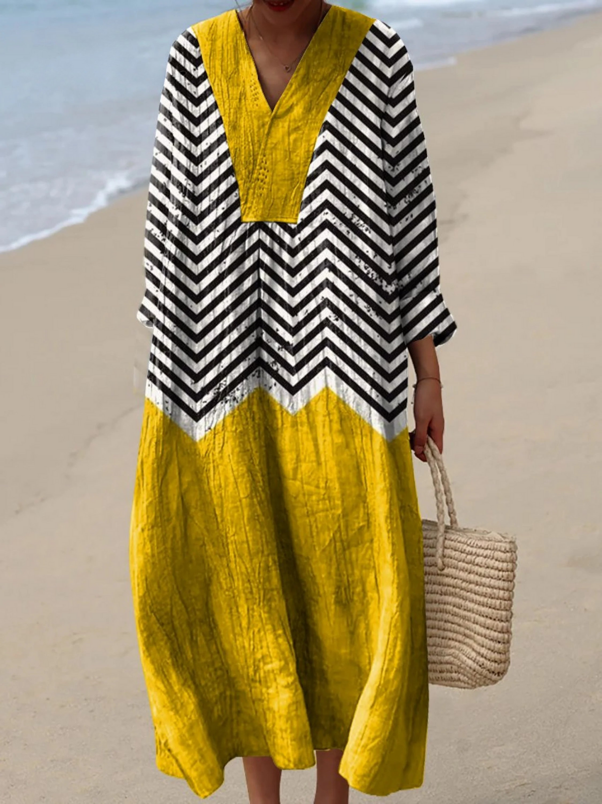 Nora | Robe longue bohème avec corsage à chevrons