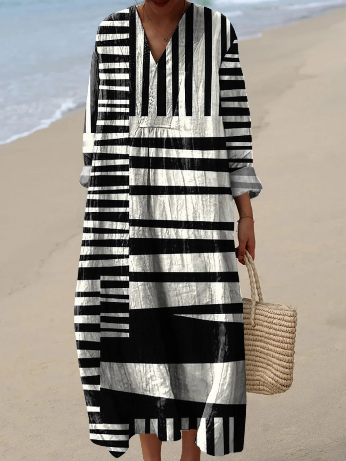 Imani | Robe longue bohème à rayures optiques