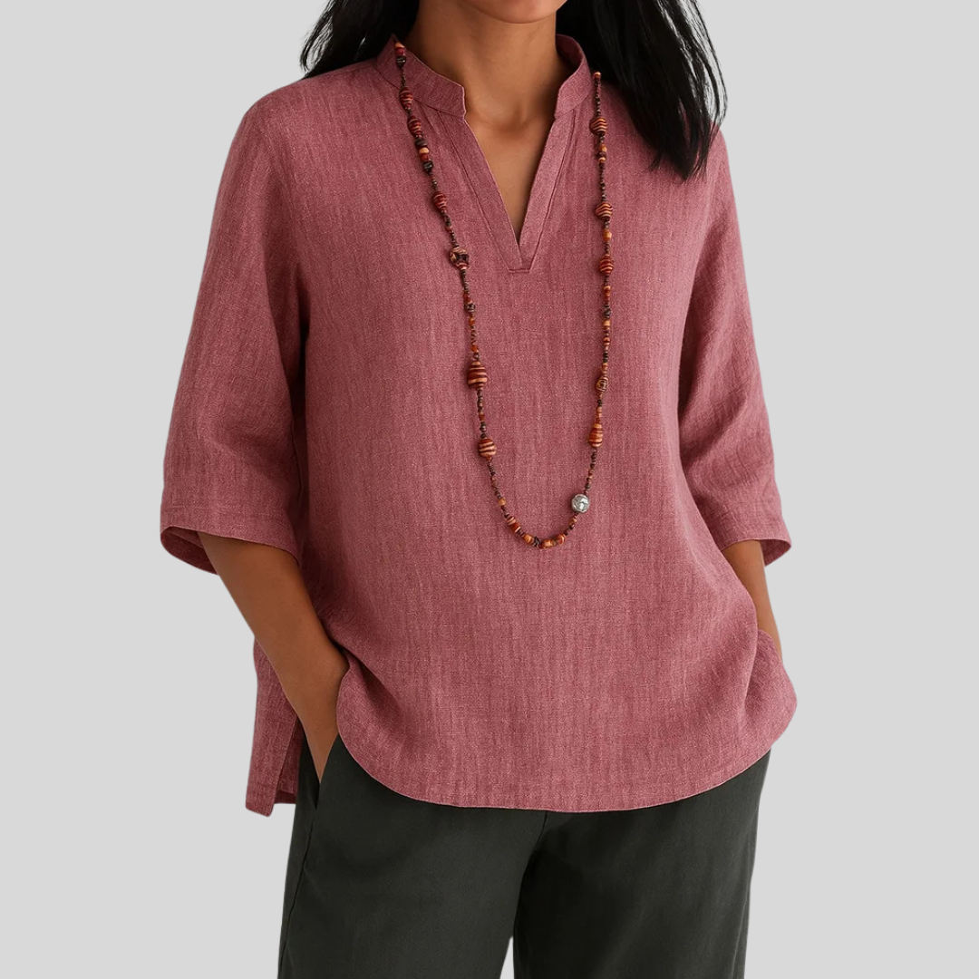 Blouse en lin pour femme à col en V décontracté