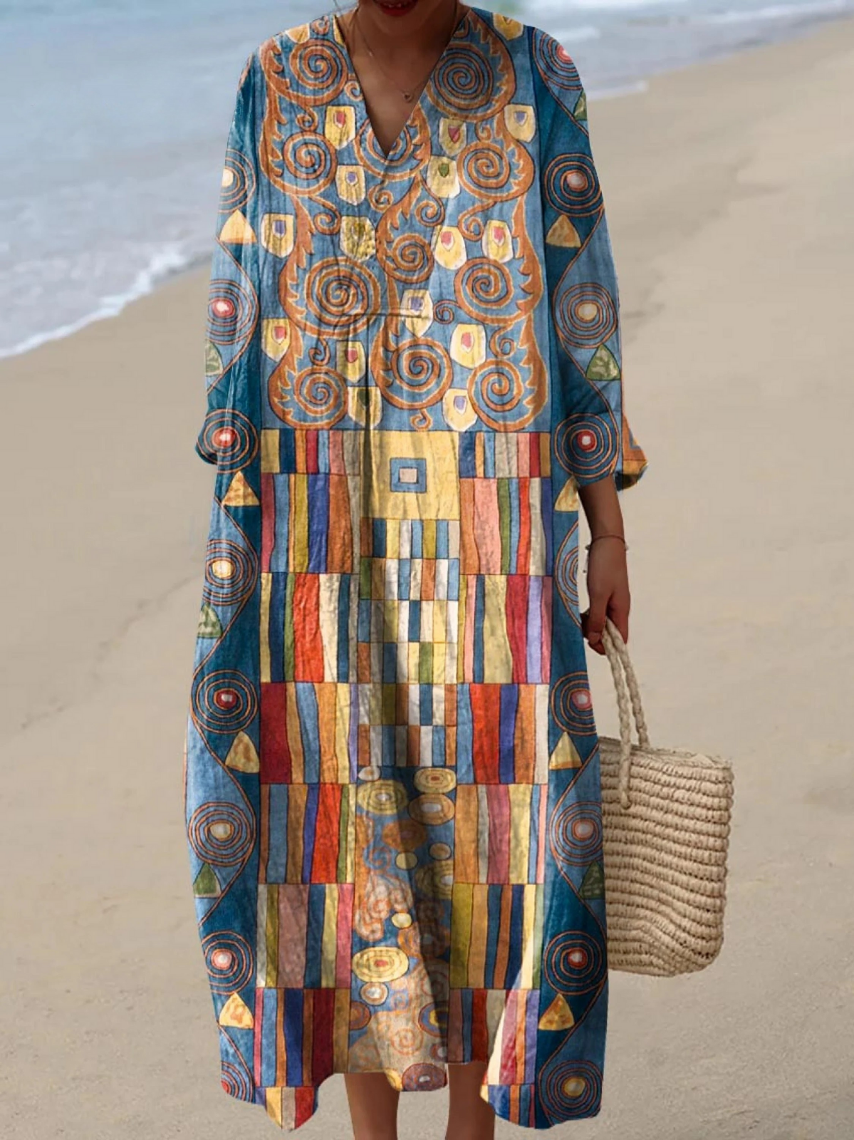Aaliyah | Robe longue bohème à imprimé Art nouveau