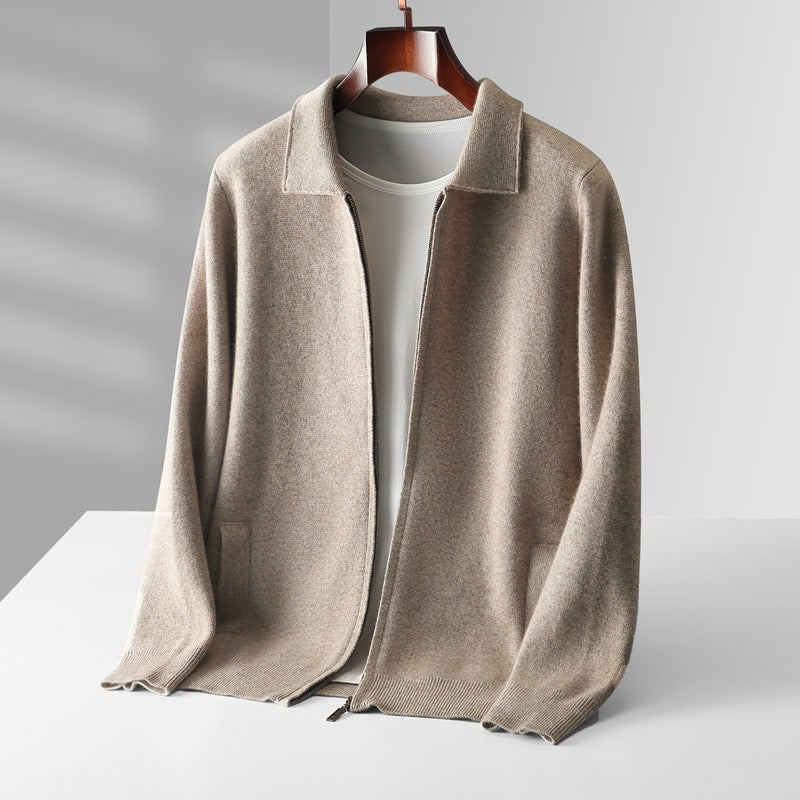 Cardigan zippé col polo en laine mérinos extrafine