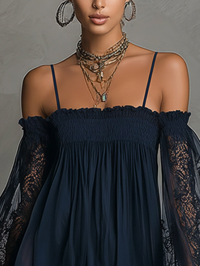Noelia | Robe courte en mousseline bleu marine