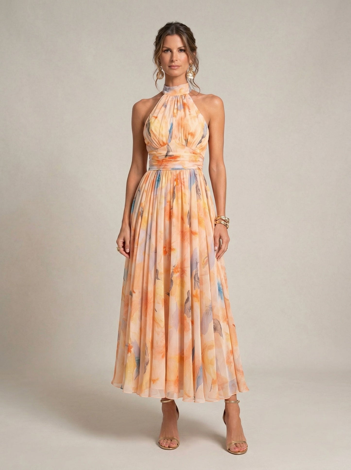 Esther™ | Robe à col licou imprimé aquarelle