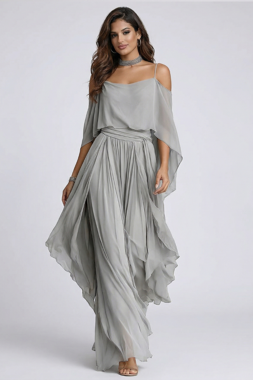 Isabela | Ensemble Fluide Gris avec Top et Pantalon