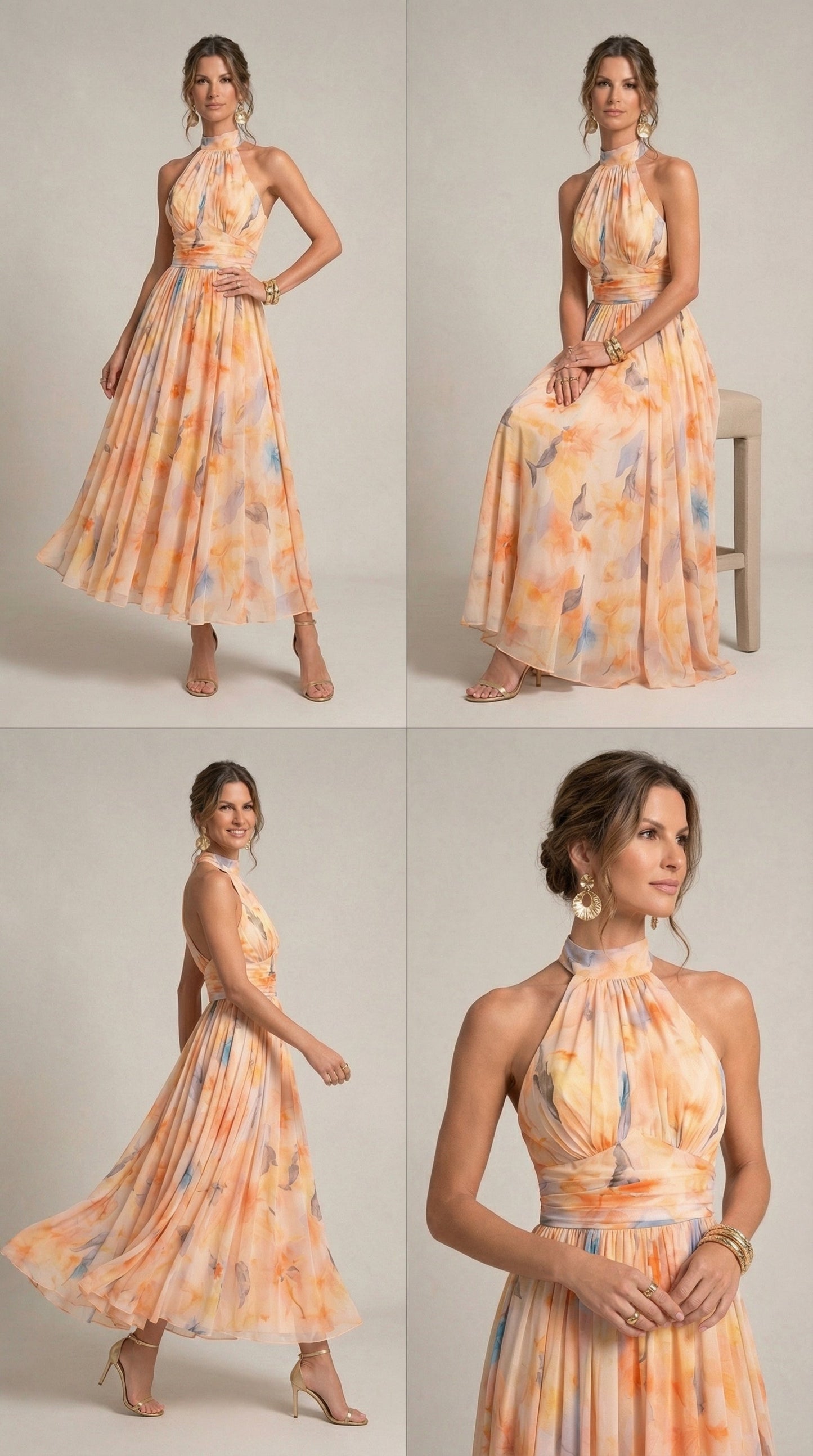 Esther™ | Robe à col licou imprimé aquarelle