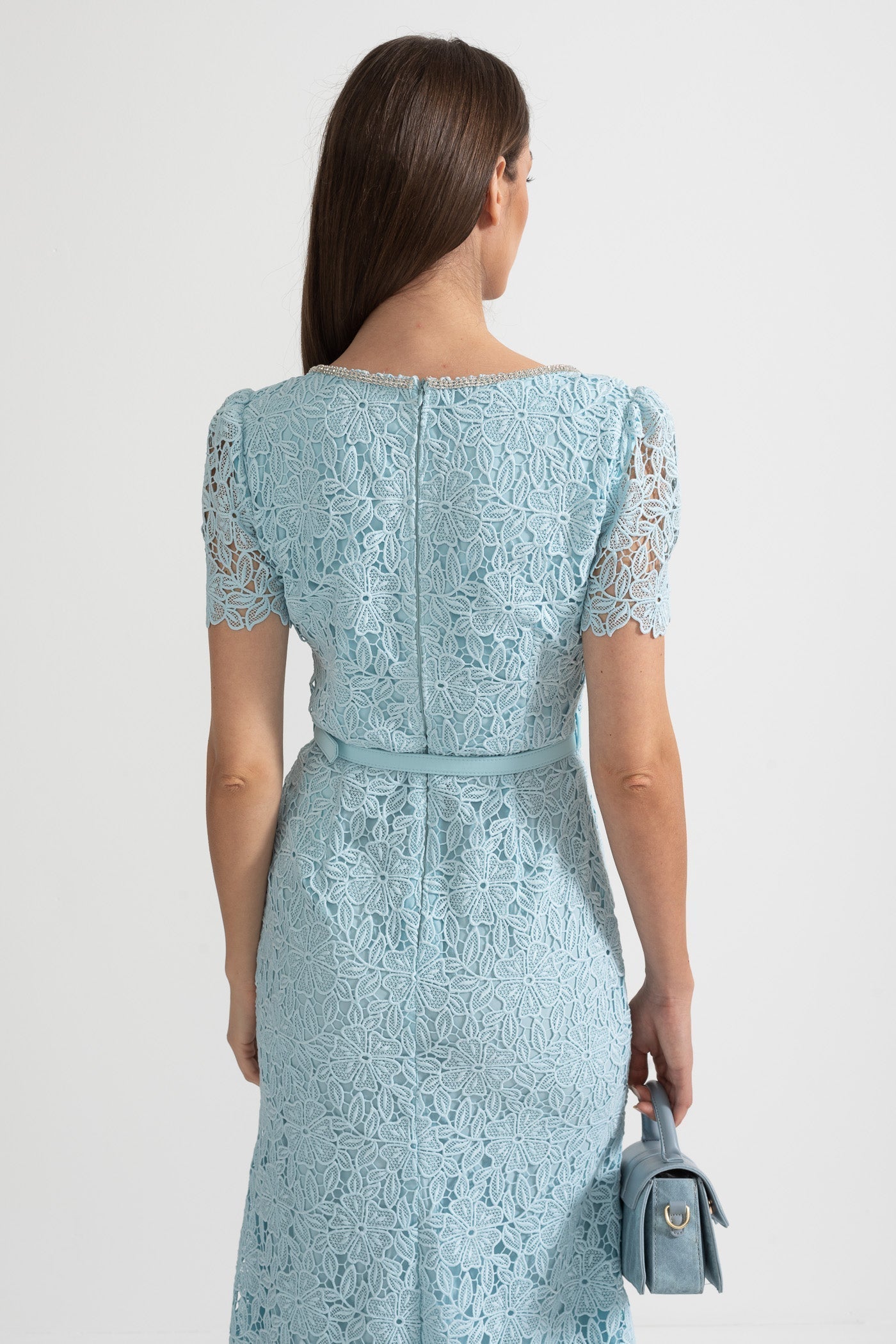 Azucena | Robe midi en dentelle bleu ciel