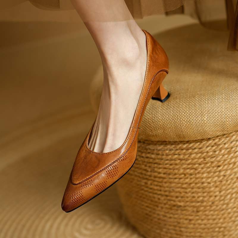 Chaussures à Talon Haut en Cuir Véritable Belle