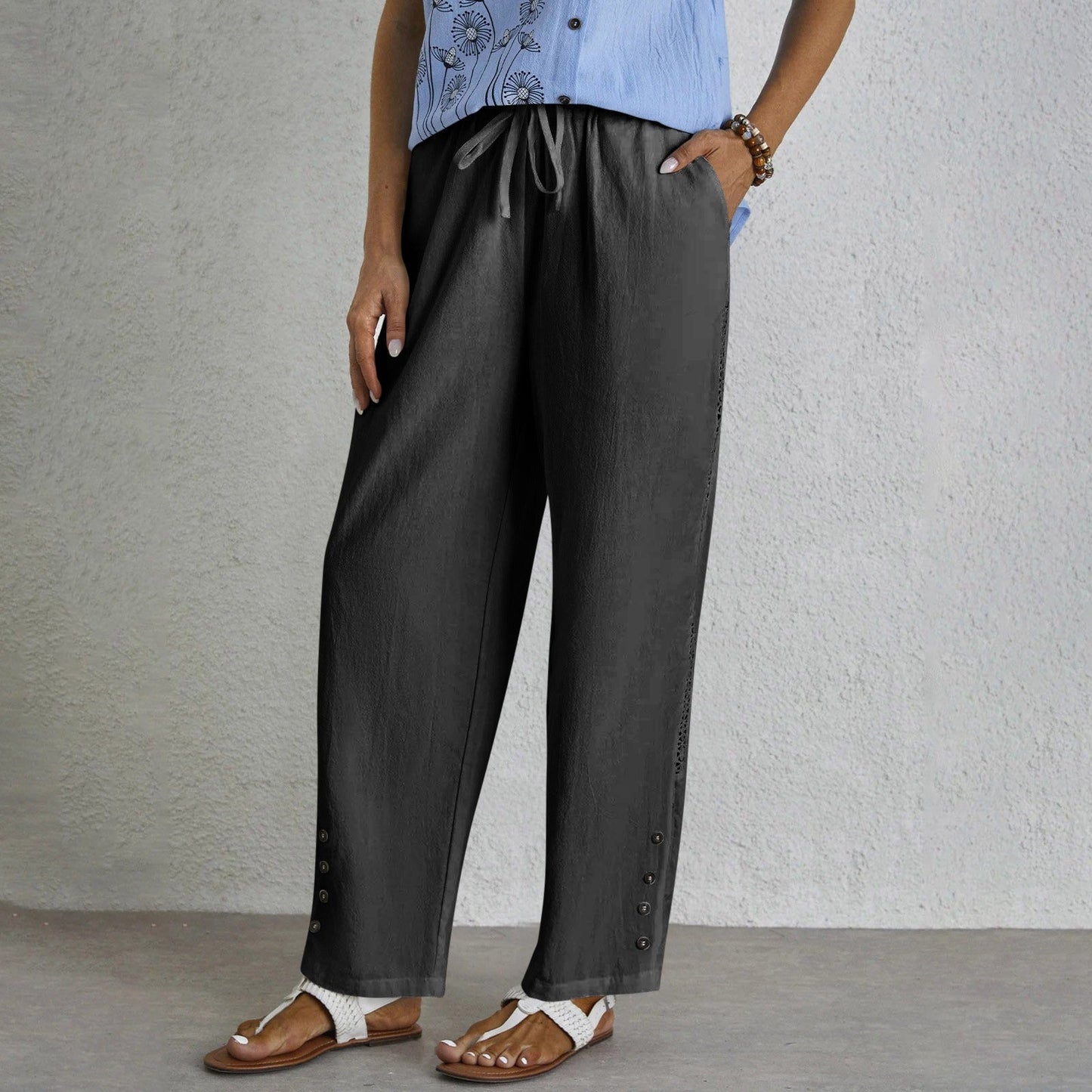 Shania - Pantalon relaxed à boutons