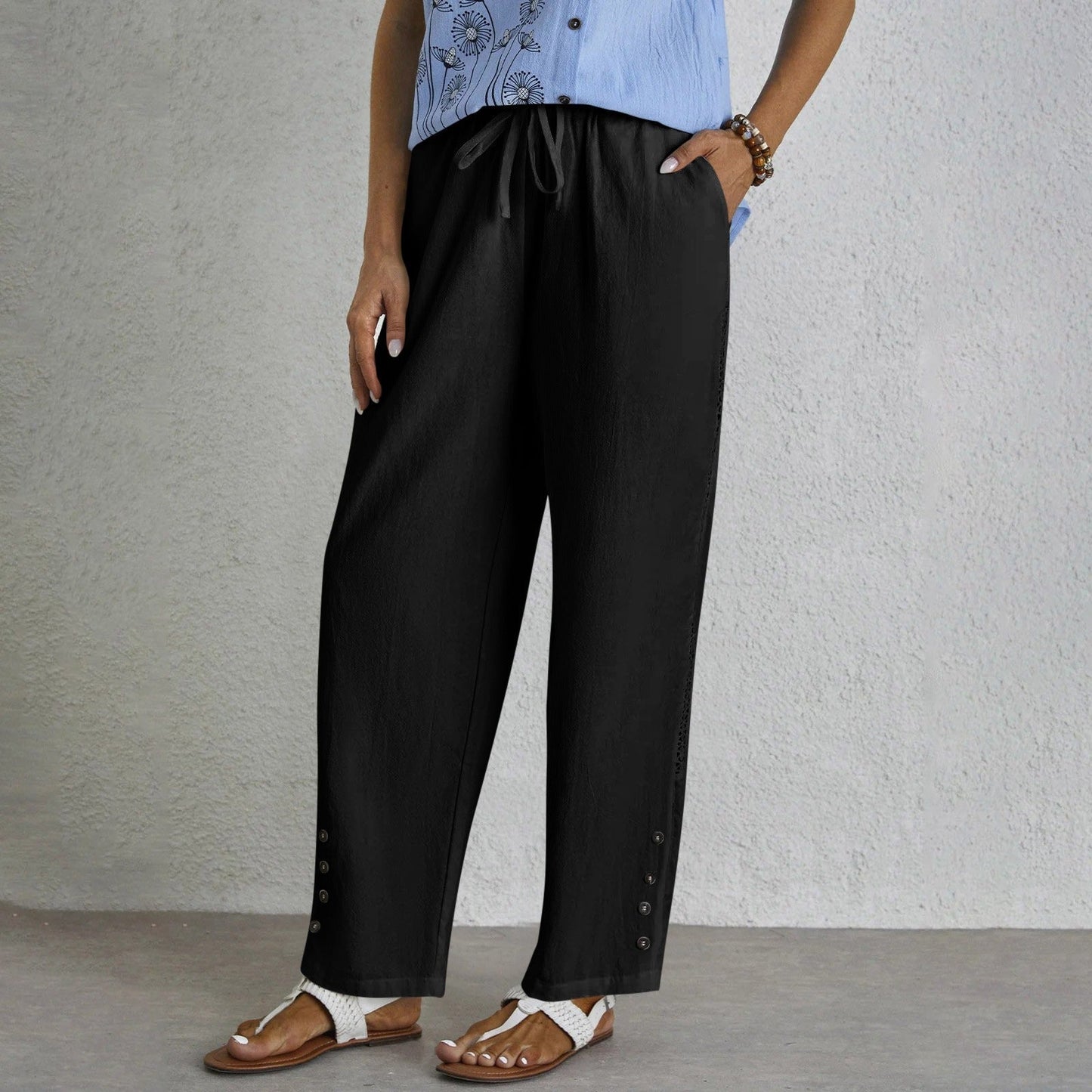 Shania - Pantalon relaxed à boutons