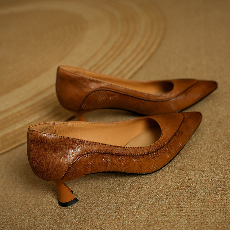 Chaussures à Talon Haut en Cuir Véritable Belle