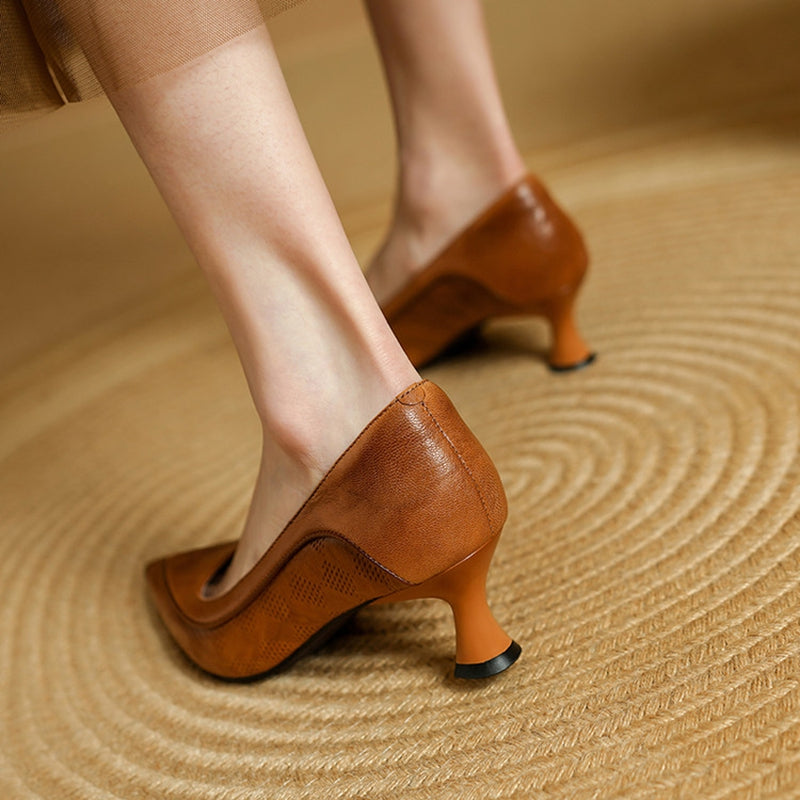 Chaussures à Talon Haut en Cuir Véritable Belle