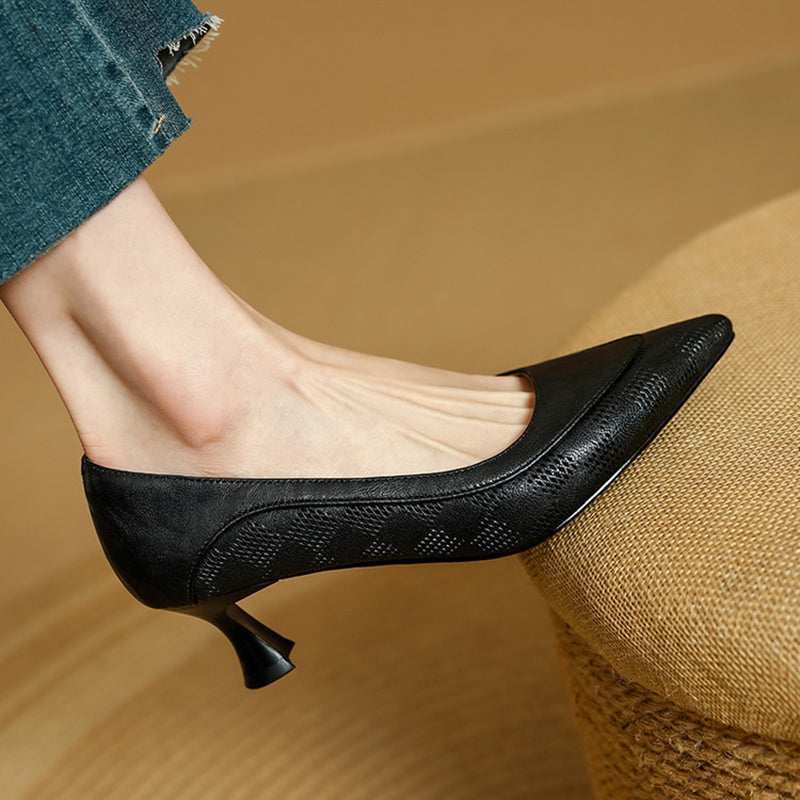 Chaussures à Talon Haut en Cuir Véritable Belle