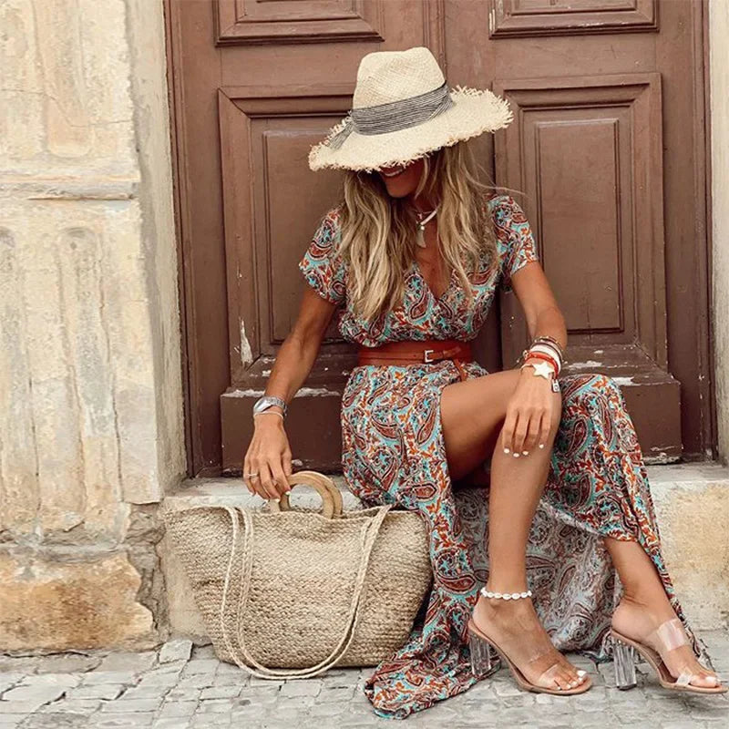 Robe longue bohème chic en viscose légère