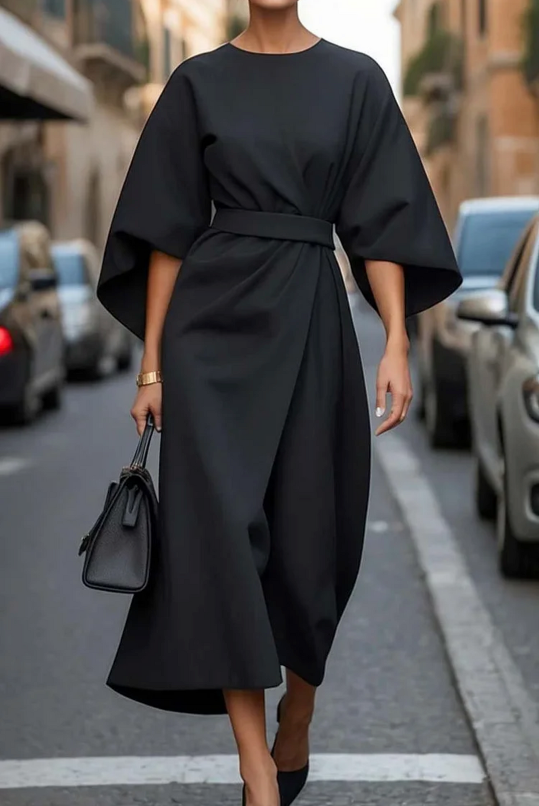 Sofia - Robe élégante à manches ballon et ceinture