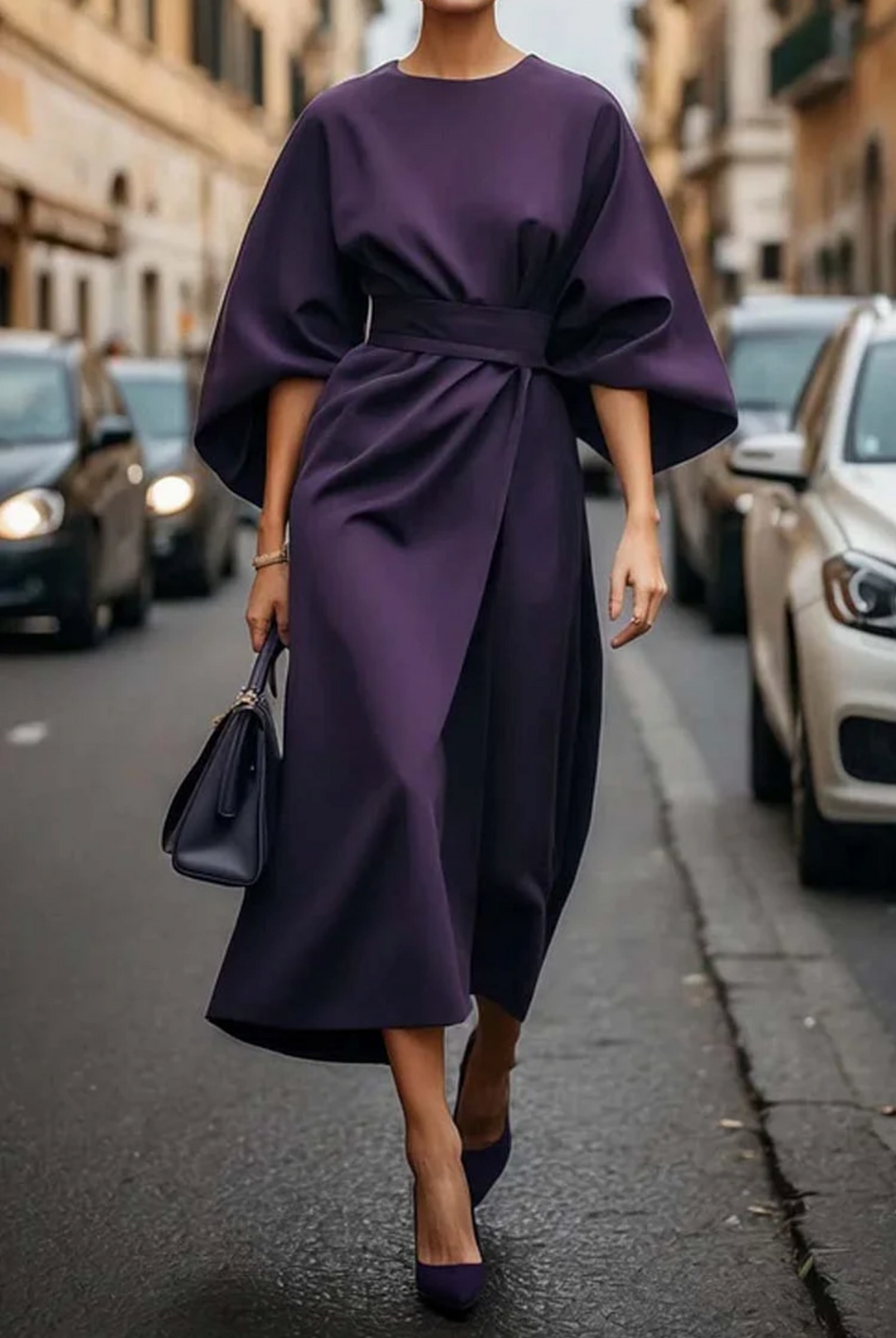 Sofia - Robe élégante à manches ballon et ceinture