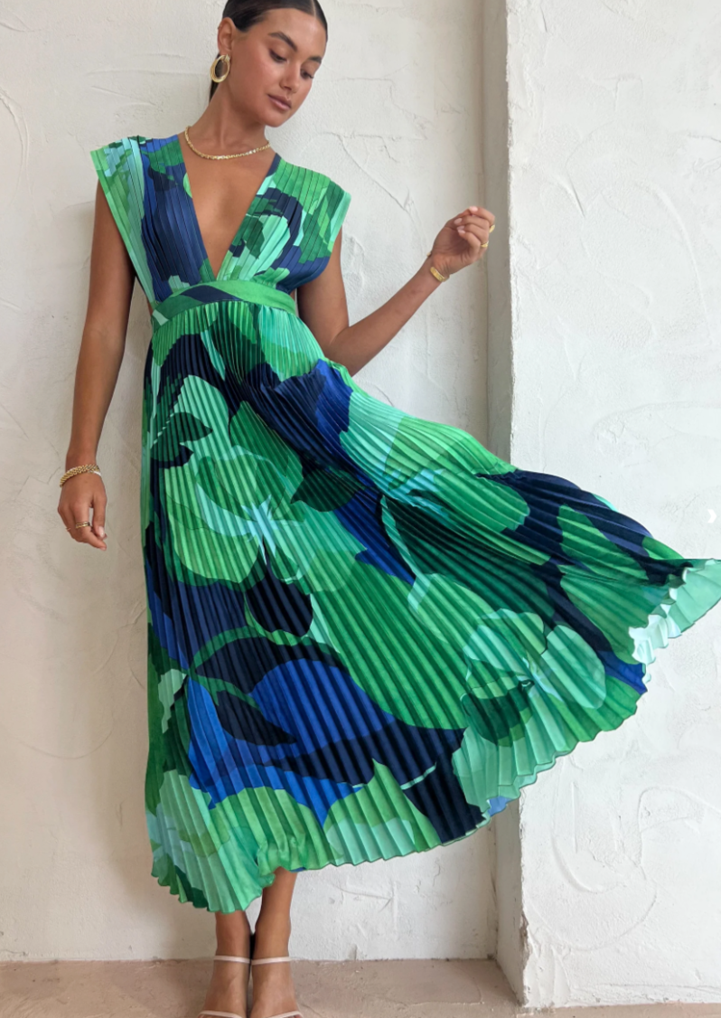 Robe Evangelina™ plissée dans des tons de bleu