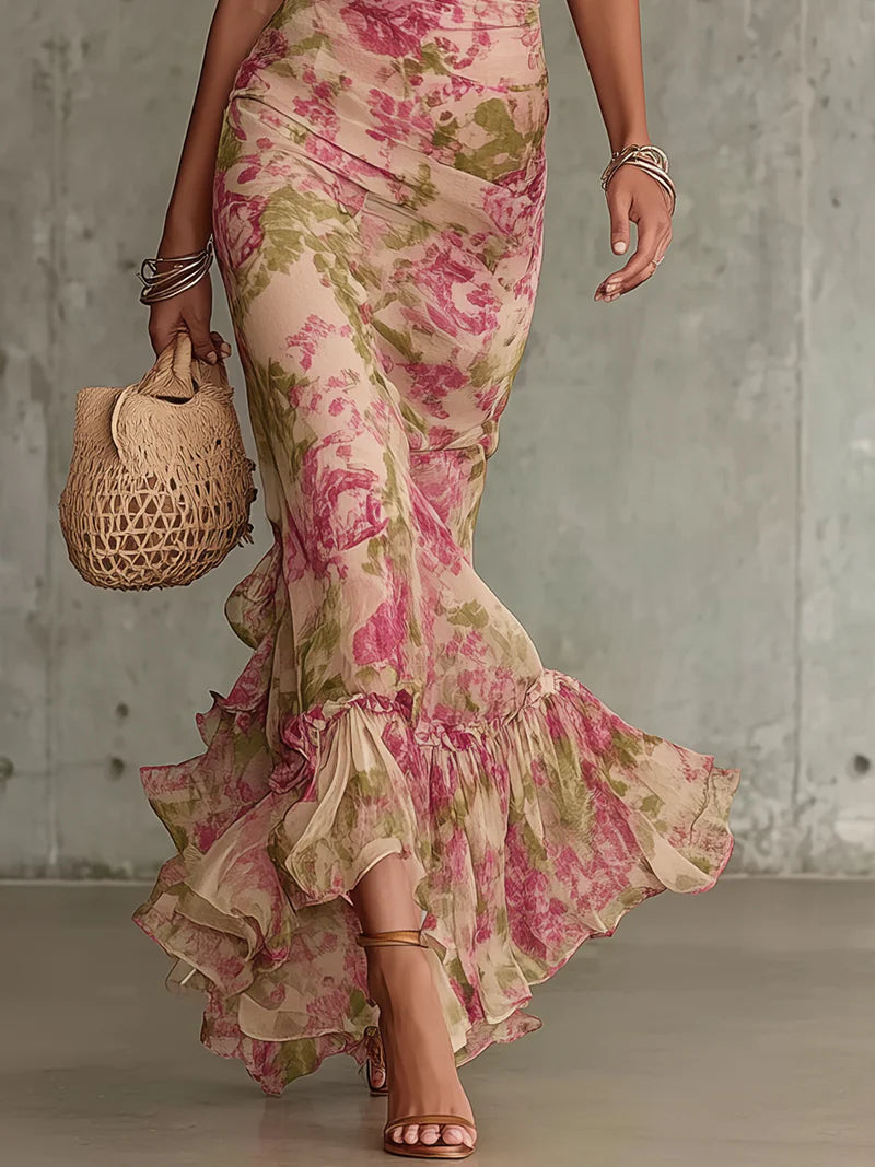 Amara | Robe longue vintage imprimée floral avec manches